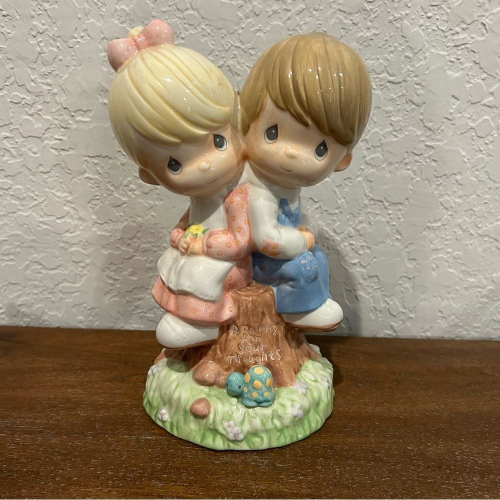 Precious Moments “Penny for Your Thoughts” Boy and Girl Ceramic Figurine Bank - Picture 1 of 5